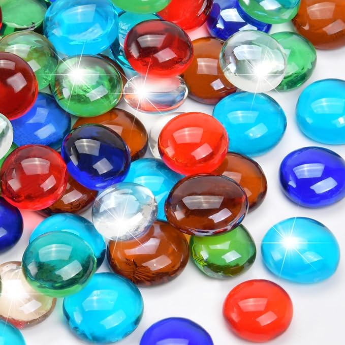 5LB Mixed Color Flat Glass Marbles for Vases, Mancala Stones Gemstone Beads Vase Filler Decorative Glass Pebbles for Fish Tank, DIY Crafts, Mosaics, Aquarium Decor Rocks, Candle Holders-PurrikoPets