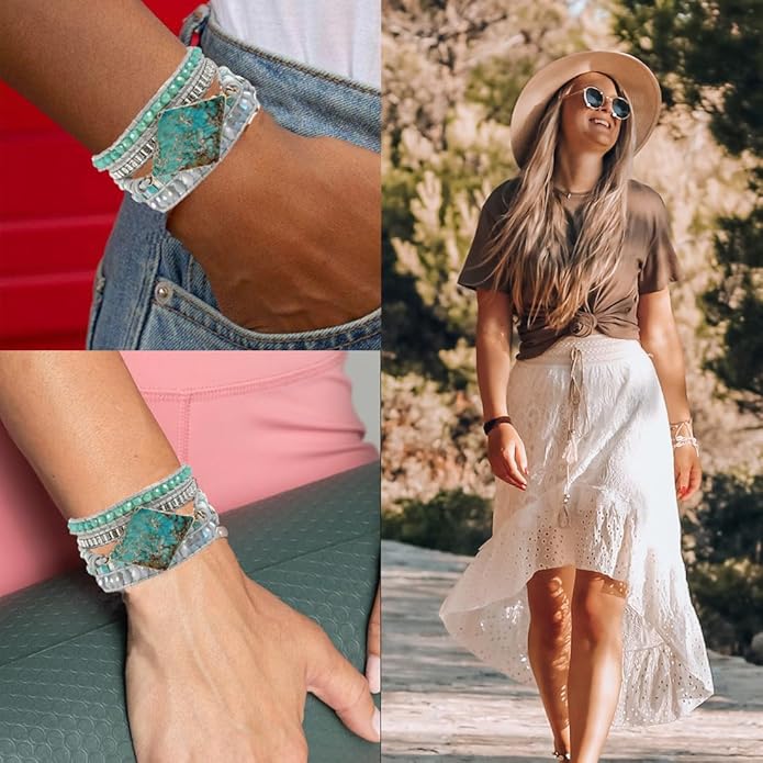 YGLINE Boho Handmade Wrap Leather Tube Crystal Stone Bracelet for Women