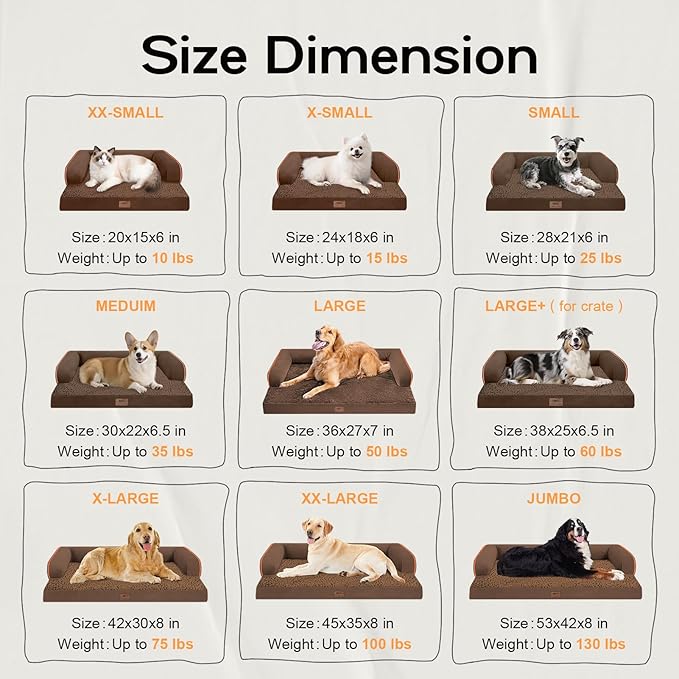 Extra Large Dog Bed-Orthopedic Waterproof XL Dog Bed for XLarge Extra Big Dogs - Foam Couch Sofa Washable with Removable Cover-Coffee-PurrikoPets