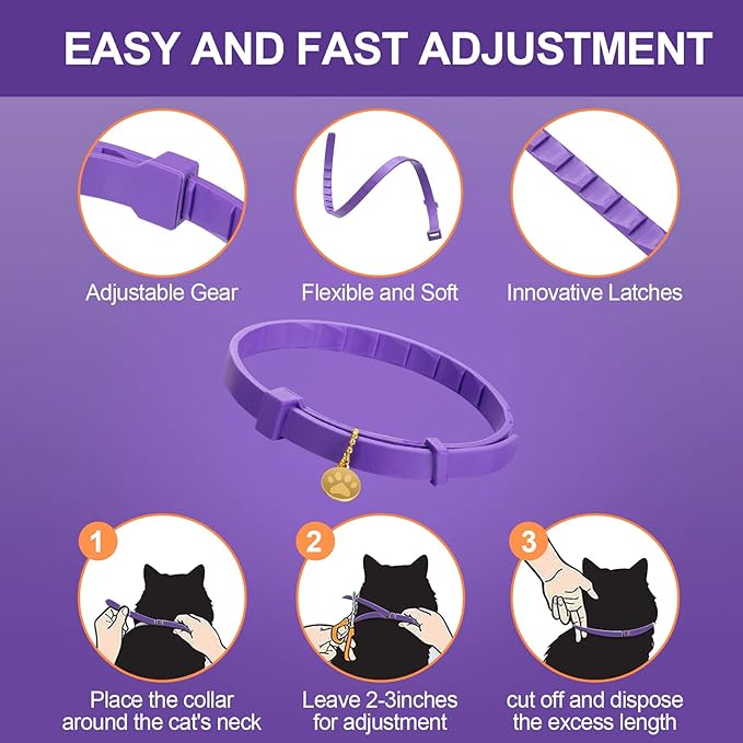 4 Pcs Cat Calming Collar Adjustable Lavender Scent Relaxing Cat Collar with 2 Pendant for Puppies Reduce Stress Aggression Anxious, up to 15 Inches(Purple, Gold)-PurrikoPets