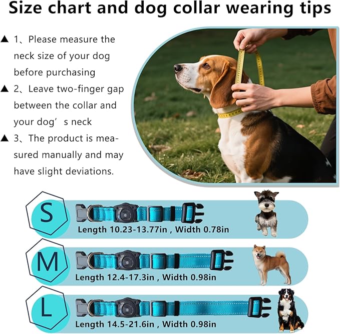 Air -Tag Dog Collar Waterproof Dog Air Tracker Chip for Apple Find My (iOS only) Reflective Strip Real Time Anti-Loss Tags Ultra-Durable GPS Pet Tracking Collar, Sky Blue M (12.4''-17.3'')-PurrikoPets