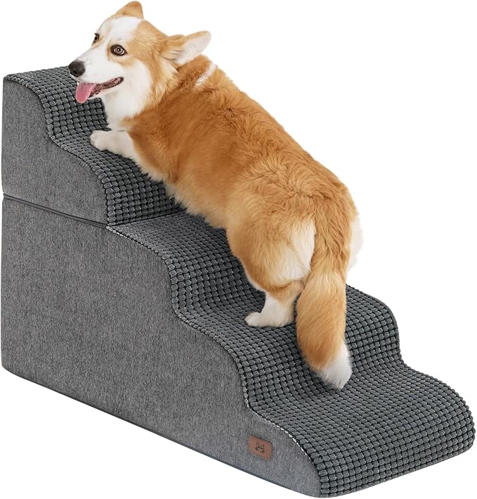 Dog Step for Bed, Dog Stair 5-Step 35D Pet Stair 22.8" H for High Bed or Sofa Non-Slip Balanced Pet Step Indoor, Grey-PurrikoPets
