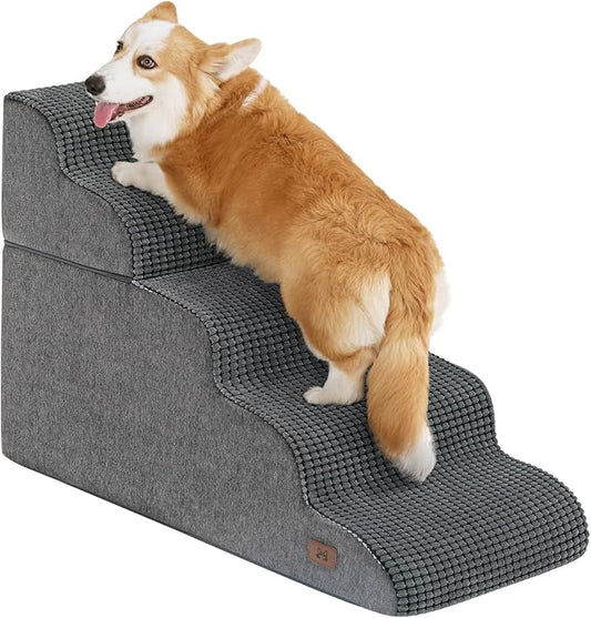 Dog Step for Bed, Dog Stair 5-Step 35D Pet Stair 22.8" H for High Bed or Sofa Non-Slip Balanced Pet Step Indoor, Grey-PurrikoPets