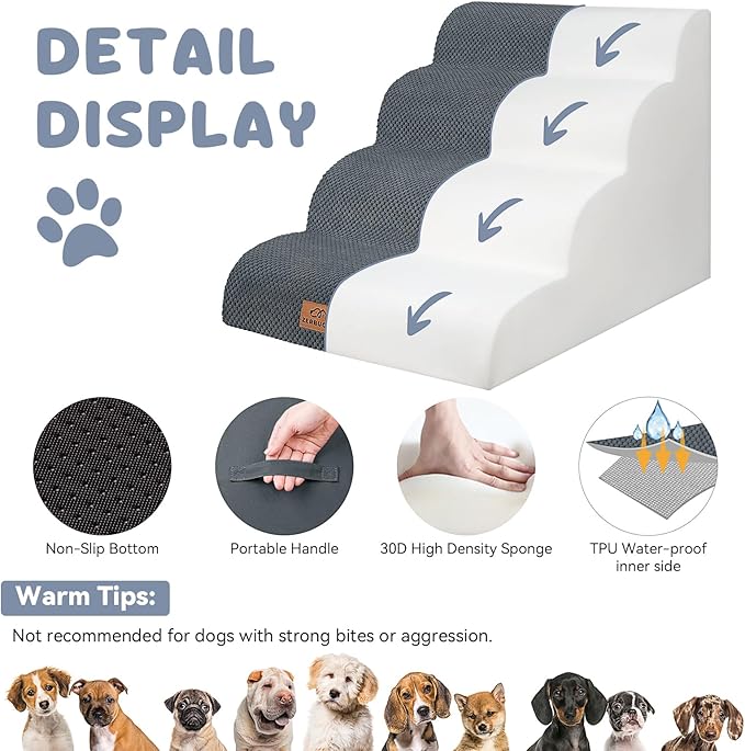 Dog Ramp and Stair for Bed 16" H-20 H,3-Step Cat Stair for Sofa and Chair,4-Step Dog Ramp for High Bed and Window,Durable Nonslip Fabric Cover for Indoor (Dark Grey-20 H, Pet Friendly, 4)-PurrikoPets