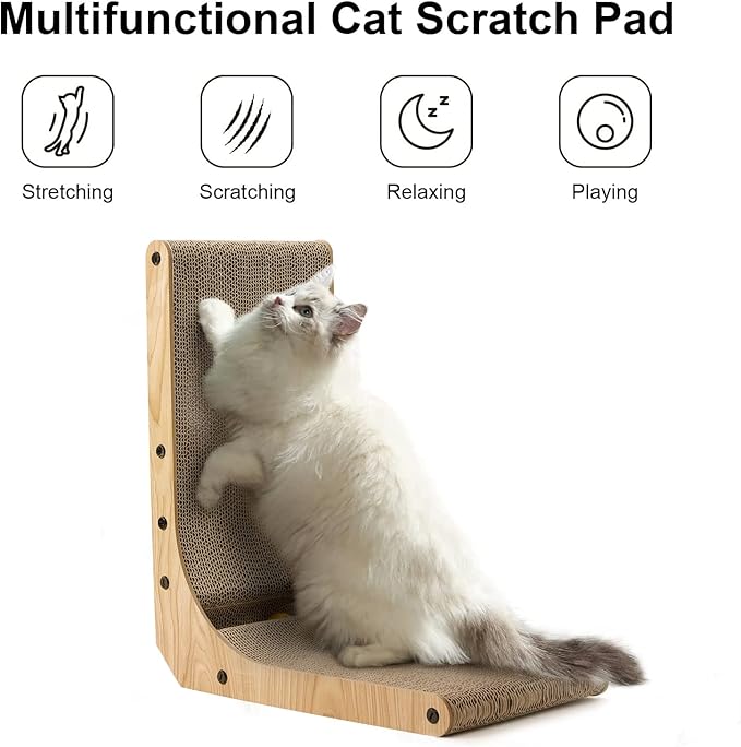 FUKUMARU Cat Scratcher, 18.7 Inch L Shape Cat Scratch Pad Wall Mounted, Cat Scratching Cardboard with Ball Toy for Indoor Cats-PurrikoPets