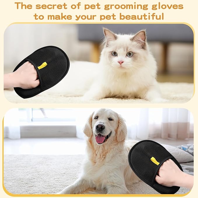 3Pcs Pet Hair Removal Glove for Cats & Dogs, Upgrade Efficient Grooming Gloves for Pet Hair, Cat Grooming Gloves for Hair Removal，Reusable Cat & Dog Hair Remover for Couch, Furniture-PurrikoPets
