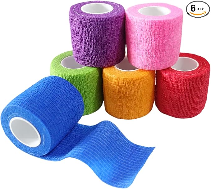 6 Pack 2" x 5 Yards Self Adhesive Bandage Wrap Breathable Cohesive Vet Wrap for Pets, Elastic Self-Adherent Tape for Sports, Wrist, Ankle (Mixed Colors)-PurrikoPets