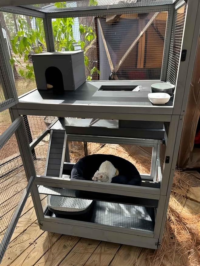 Ferret Cage Rat Cage Indoor Outdoor, Large Guinea Pig Cages with 4 Levels, Wooden Chinchilla Cage with Wheels for Hamster, Chameleon, Gerbils and Other Small Animals Anti-Chewing-PurrikoPets