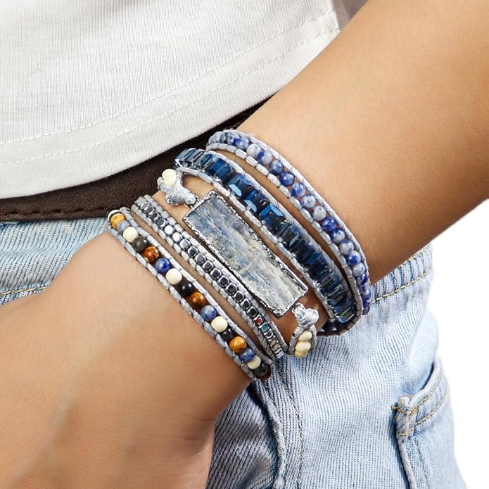 ZOSOJONA Women Handmade Boho Wrap Bracelets Natural Stone Variety Beads Strand Bracelet