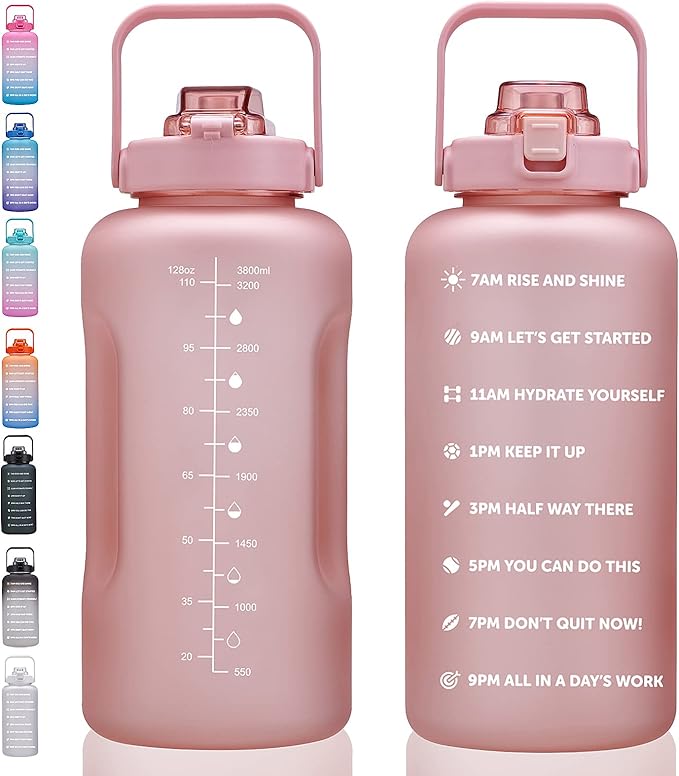 64oz,100oz,128oz Large Motivational Water Bottle with Time Marker, Leakproof & BPA Free Half Gallon Big Water Bottle with Straw Handle Tritan Frosted Water Jug for Gym,Fitness,Outdoor Sports-PurrikoPets