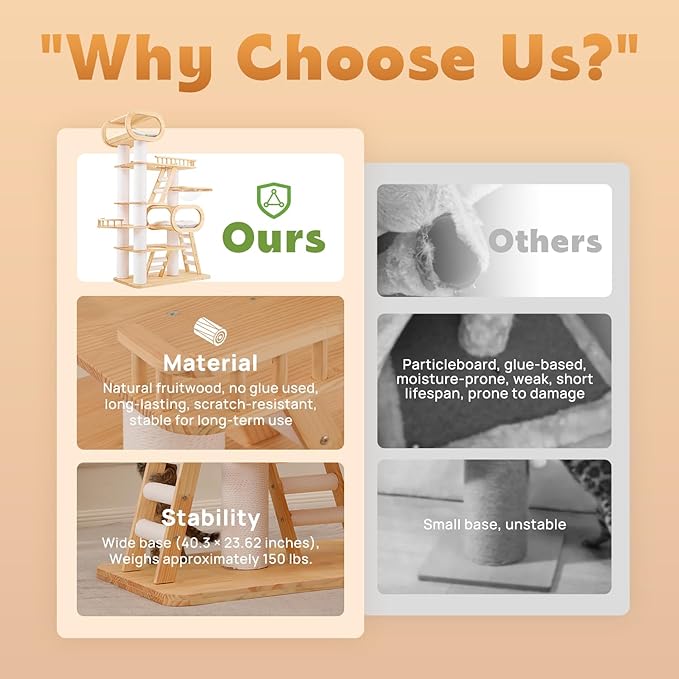 76.8'' Modern Cat Tree for Indoor Cats, Tall Wooden Cat Tower for Home Decoration, Multi-Level Tower with Transparent Cat Bed, Huge Cat Condo for Multi-Cat Families-PurrikoPets