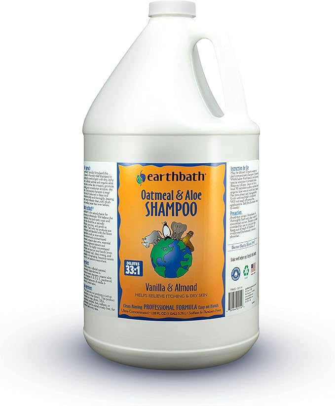 earthbath, Oatmeal & Aloe Dog Shampoo - Oatmeal Shampoo for Dogs, Itchy, Dry Skin Relief, Dog Wash, Made in USA, Cruelty Free, Fragrance Free Pet Shampoos - 128 Oz (1 Pack)-PurrikoPets