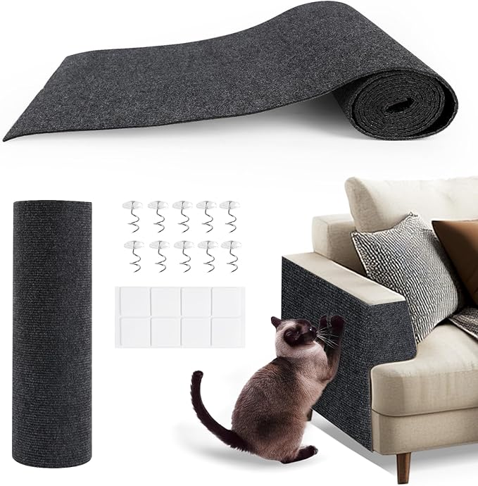 78.7"x15.8"Self-Adhesive Climbing Cat Scratch Protector Pads - Trimmable Furniture Guard for Sofa, Walls & Floors, DIY Cat Tree/Tower/Bed, Replaceable Scratch-Resistant Mats (Dark Gray)-PurrikoPets