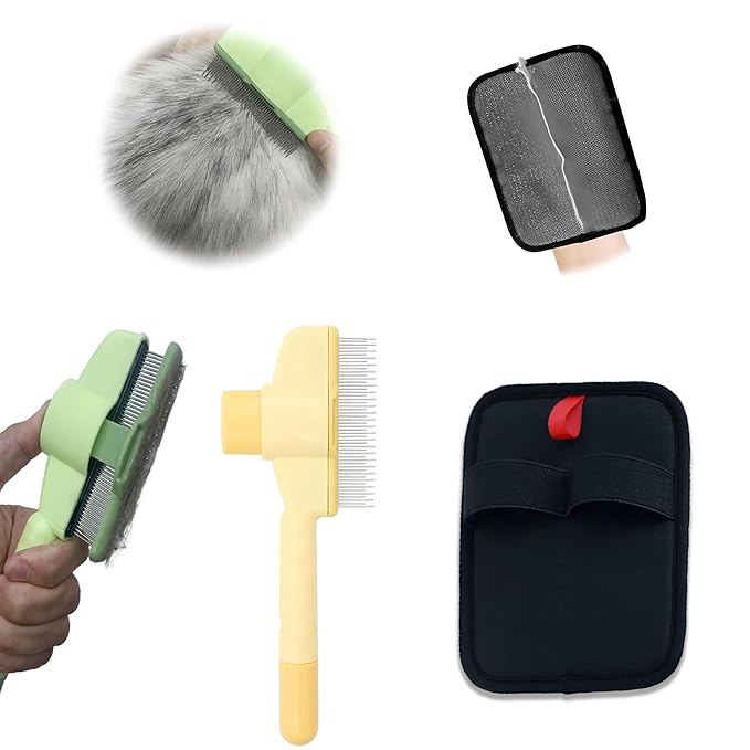 1 PCS Pet Hair Removal Glove w/ 2PCS Pet Combs,Electrostatic Gloves for Cats&Dogs Flea Comb,Dog Comb,Cat Comb,Brush for Shedding,Reusable Animal Fur Removal Tool for Couch,Furniture,Carpet,Curtain-PurrikoPets