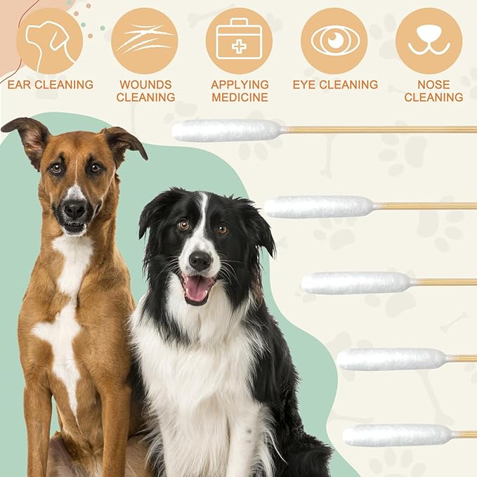 200 PCS Dog Ear Cleaning Kit; 6-Inch Large Cotton Swabs for Gentle & Effective Cleaning. Safe and Hygienic Pet Ear Cleaning Solution-PurrikoPets