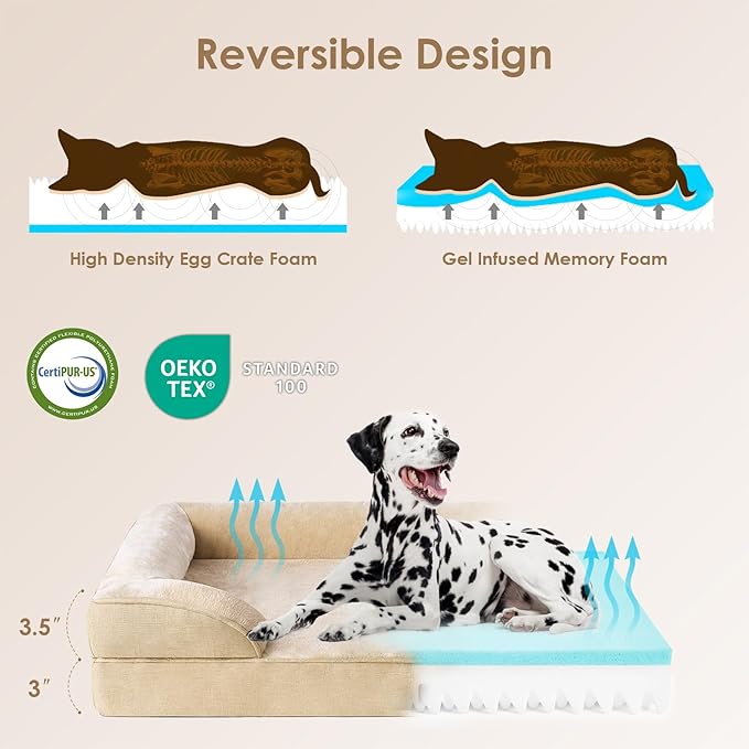 EHEYCIGA Orthopedic Dog Bed for Medium Dogs, Waterproof Memory Foam Medium Dog Beds with Sides, Non-Slip Bottom and Egg-Crate Foam Pet Couch Bed with Washable Removable Cover, Greige-PurrikoPets