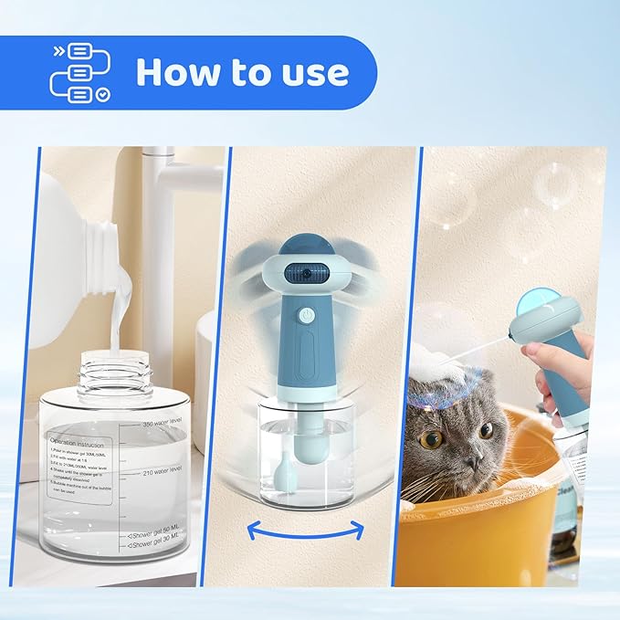 Dog Shampoo Dispenser, UFO Dog Shampoo Sprayer, Electric Foaming Shampoo Dispenser for Dog and Cat Washing, for Bathtub, Kitchen Sink, Bathroom Cleaning, Blue-PurrikoPets