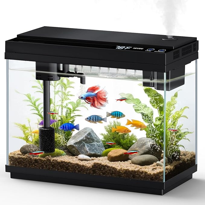 Fishkeeper 2.3G Smart Aquarium - Ultra Clear Glass Fish Tank w/Auto Timer 8-Color RGB Lights, 4-in-1 Self-Cleaning Silent Water Pump, Aromatherapy, Temperature Display, Perfect for Desktop Decor-PurrikoPets