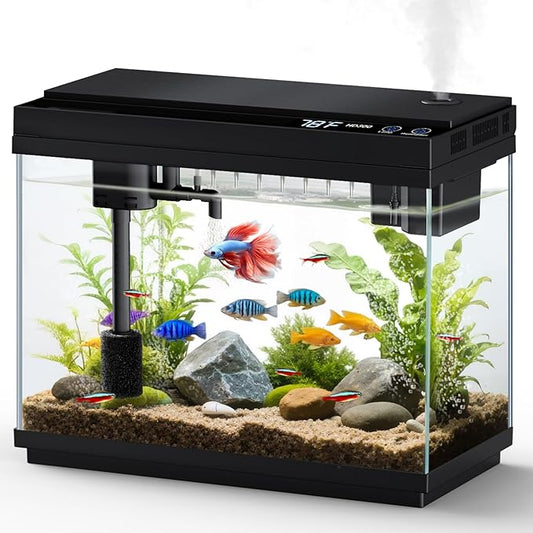 Fishkeeper 2.3G Smart Aquarium - Ultra Clear Glass Fish Tank w/Auto Timer 8-Color RGB Lights, 4-in-1 Self-Cleaning Silent Water Pump, Aromatherapy, Temperature Display, Perfect for Desktop Decor-PurrikoPets