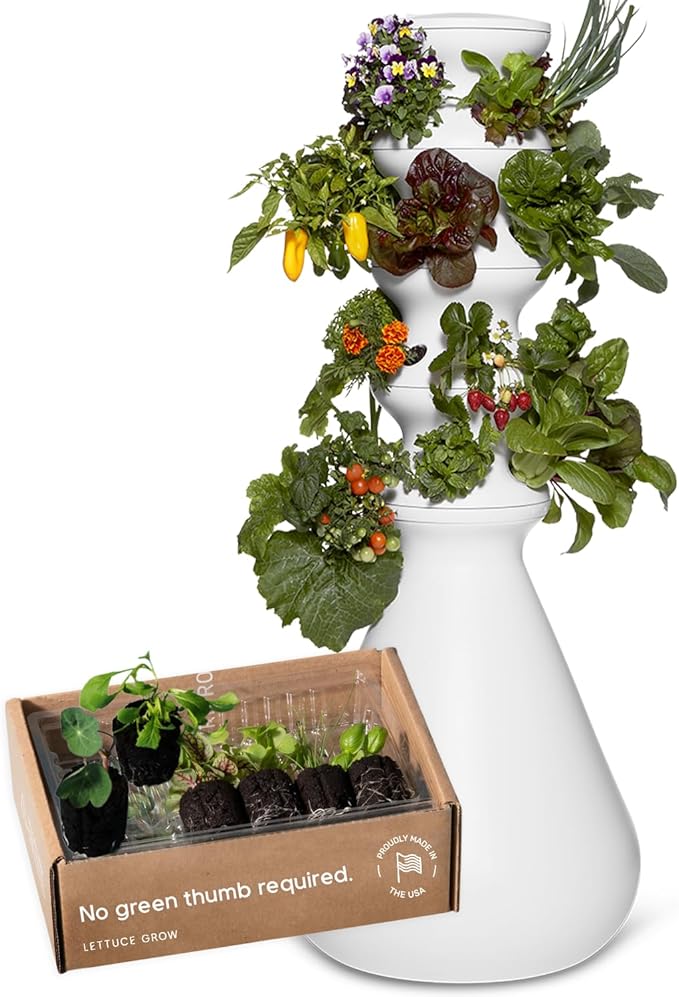 Farmstand Starter Kit + 24 Seedling Credit | Medium Hydroponic Growing System Kit | Self-Watering Outdoor Vertical Garden Planter Tower | 4ft 10in | Made in USA-PurrikoPets