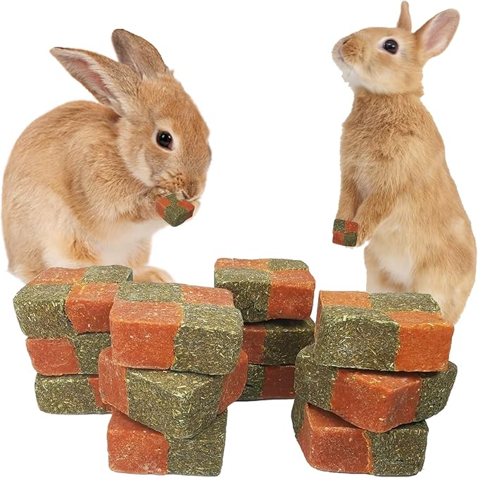 Fhiny 12 PCS Rabbit Carrots Chew Toys, Natural Timothy Hay Biscuit Cubes Rabbit Carrot Molar Treats Small Pet Snacks for Bunny Hamster Chinchilla Guinea Pig or Other Small Animals-PurrikoPets