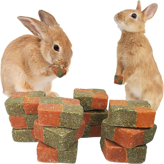 Fhiny 12 PCS Rabbit Carrots Chew Toys, Natural Timothy Hay Biscuit Cubes Rabbit Carrot Molar Treats Small Pet Snacks for Bunny Hamster Chinchilla Guinea Pig or Other Small Animals-PurrikoPets