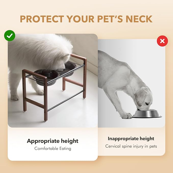 8.7inch Ceramic Adjustable Raised Double Bowls Set with Stand, 3 Heights Elevated, 2 Placement Options,Food and Water Dishes for Large Dog(Double Bowls+Stand, Reactived Glaze -Grey)-PurrikoPets