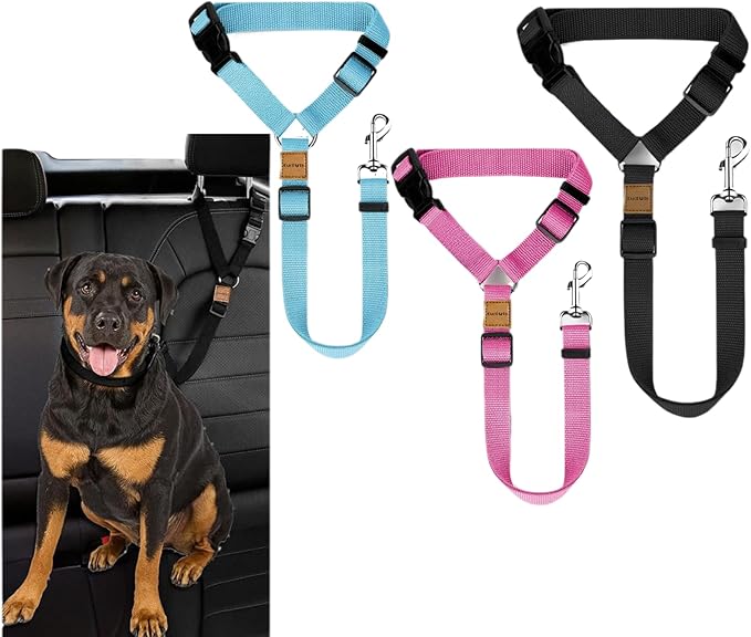 3 Pack Dog Seat Belt for Car, Car Headrest Restraint Adjustable Nylon Fabric, Dog Restraints Vehicle Seatbelts Harness-PurrikoPets