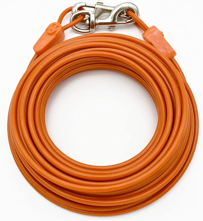 60FT Tie-Out Cables for Dogs - Strong, Safe, and Durable Dog Tie-Outs for Every Breed up to 250 Pounds - Weather and Wear Resistant Galvanized Aircraft Cable for Outside Use-PurrikoPets