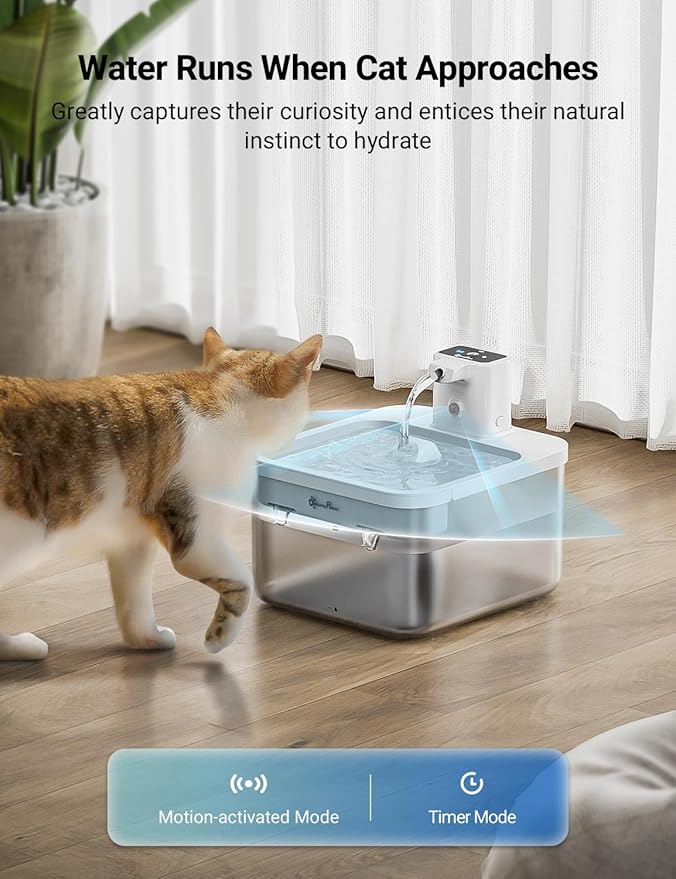 DownyPaws Battery Operated Cat Water Fountain, 84oz/2.5L Fursink Wireless Pet Water Fountain for Cats Inside, Automatic Dog Water Dispenser with Motion Sensor, Ultra Quiet Pump, BPA-Free, White-PurrikoPets