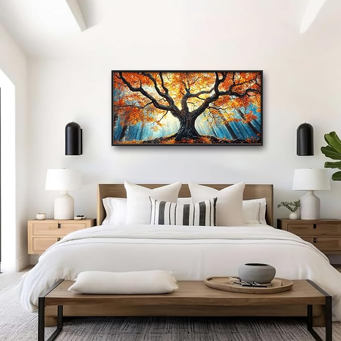 Extra Large Tree of Life Framed Wall Art for Living Room,Fall Autumn Forest Sunrise Landscape Pictures Wall Decor,Nature Canvas Print Painting Modern Artwork Bedroom Office Bathroom 60L" x 30W"-PurrikoPets
