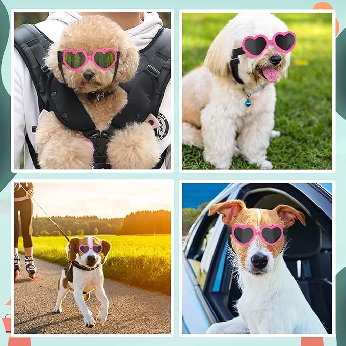 2 Pack Small Dog Sunglasses UV Protection Goggles Eye Wear Protection with Adjustable Strap Doggy Heart Shape Anti-Fog Sunglasses for Pet Dogs Sun Glasses Doggie Windproof Glasses, Pink-PurrikoPets