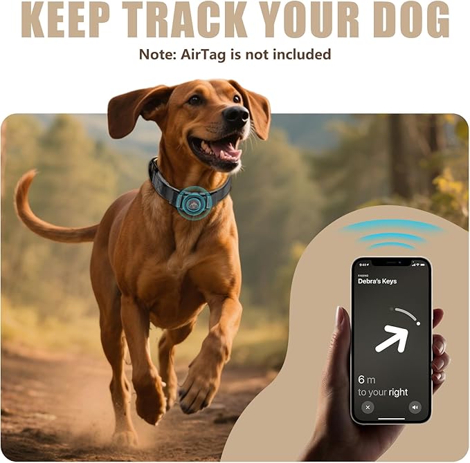 AirTag Dog Collar - Leather Dog Collar with Airtag Holder | IP68 Waterproof AirTag Holder with Metal Buckle, Comfortable GPS Dog Collars Tracker for Medium Large Dogs (Black, L)-PurrikoPets