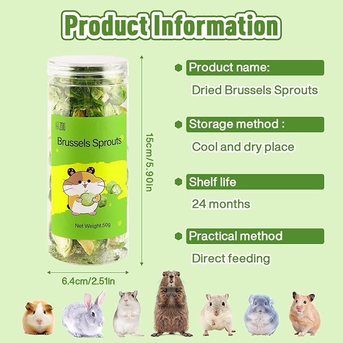 Abizoo Freeze Dried Brussels Sprouts Rabbit and Hamster Chew Treats Resealable Jar for Hamsters Bunny Guinea Pigs Groundhogs Natural Fiber Vitamin Snacks-PurrikoPets