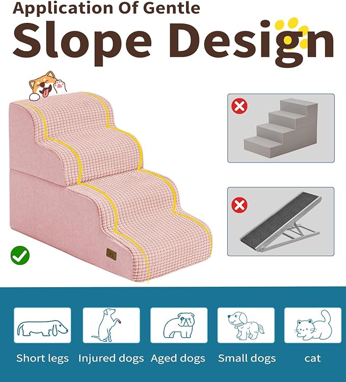 Dog Step for Bed, Dog Stair 4-Step 35D Pet Stair 19.7" H for High Bed or Sofa Non-Slip Balanced Pet Step Indoor, Pink-PurrikoPets