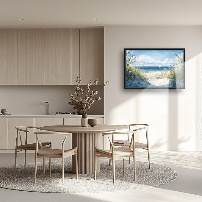 Framed Large Beach Wall Art for Living Room, Oversized Coastal Nautical Wall Decor Sailboat Canvas Seaside Pictures Modern Artwork Home Decoration for Living Room Bedroom Office 36"x24"-PurrikoPets