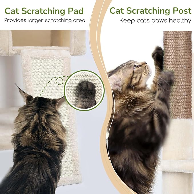Globlazer Heavy Duty Cat Tree Tower, 70inch Sturdy Cat Tree for Indoor Cats Sturdy Large Cat Tower with Scratching Post and Scratching Board, Hammock, Cat Condo for Adult Cats Kittens, F70 Pro, Beige-PurrikoPets