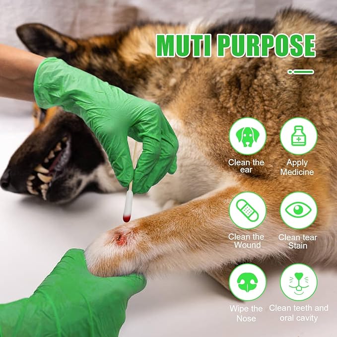 Dog Ear Cleaner Q Tips, 200pcs 6-Inch Long Cotton Swabs for Dogs - Biodegradable Qtips for Ear Cleaning, Infection Treatment, Wax Removal & Pet Care-PurrikoPets