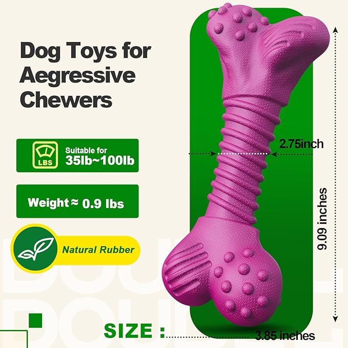 Dog Toys for Aggressive Chewers, Dog Toys for Medium Large Dogs, Natural Rubber Dog Chew Toys with Beef Flavor, Indestructible Chew Toys for Aggressive Chewers (Purple)-PurrikoPets