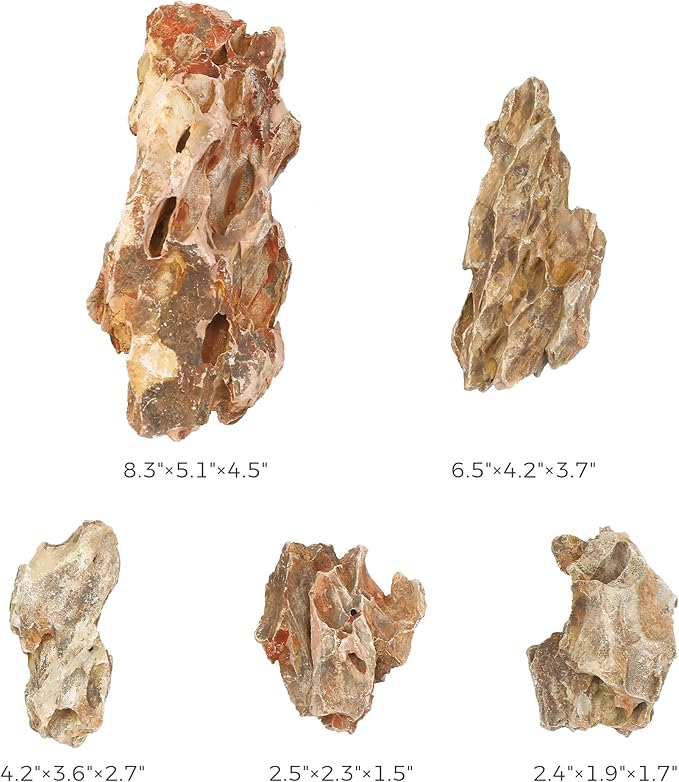2-8 Inches Natural Dragon Stone 5 PCS Aquarium Rocks for Aquascaping, Aquarium Landscaping, Terrariums, Fish Tank Decoration, Vivariums, Paludarium, Reptile and Amphibian Enclosures-PurrikoPets