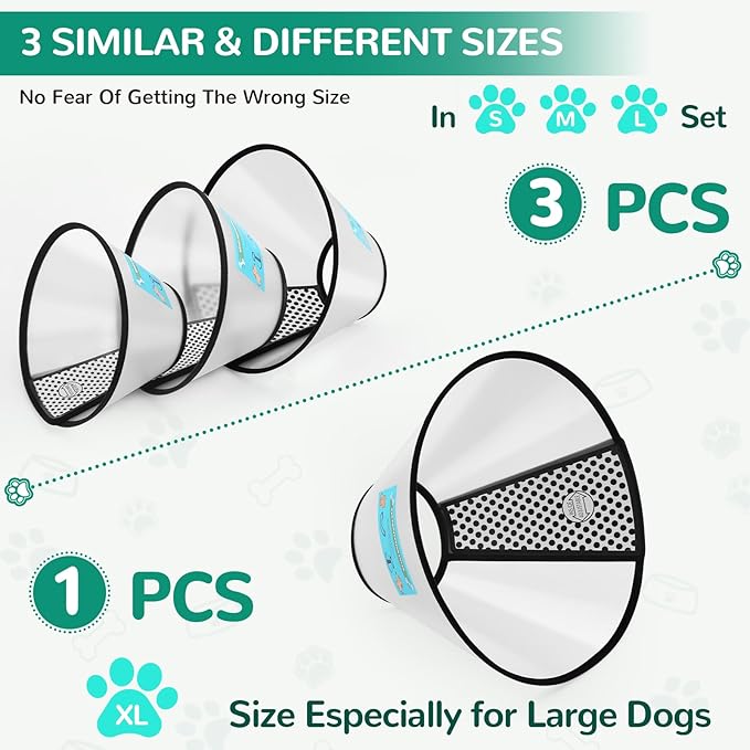 GLADOG Soft Cone Collar, 3 PCS (XL is Only 1 PCS) Flexible Plastic Cone for After-Surgery Recovery, Adjustable E-Collar for Large/Medium/Small Dogs and Cats-PurrikoPets