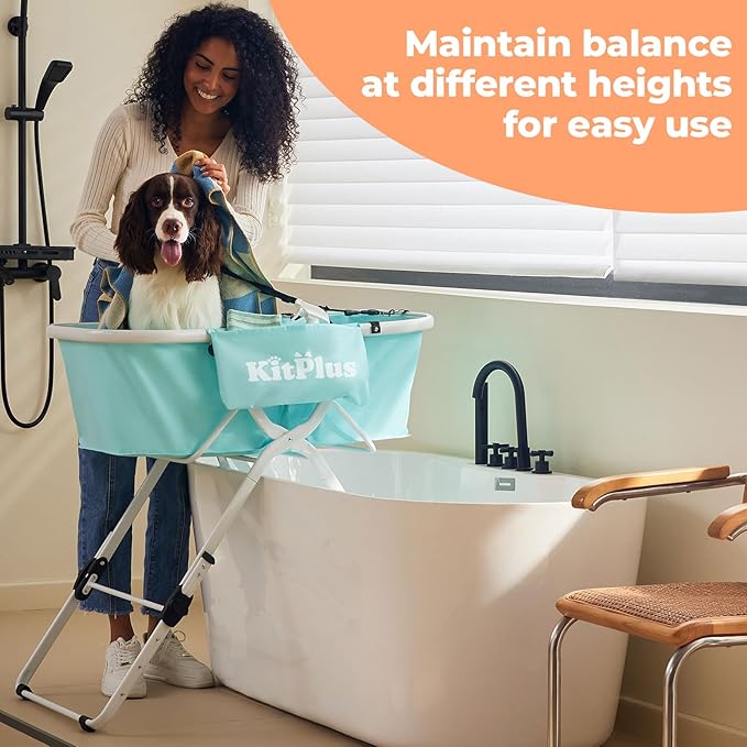 Elevated Portable Dog Bathtub, 5 Height Adjustable Dog Washing Station for Pet Shower and Grooming Foldable Bathing Tub with Storage & Anti-Slip Design for Small Large Dogs Cats-PurrikoPets