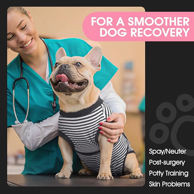 FUAMEY Dog Recovery Suit Male,Dogs Surgery Neuter Suits Puppy Spay Shirts for Female Protect Dog's Skin Anti Licking Abdominal Wounds Doggie Onesie Pet Bodysuit Alternative to Cone Gray Stripes XS-PurrikoPets