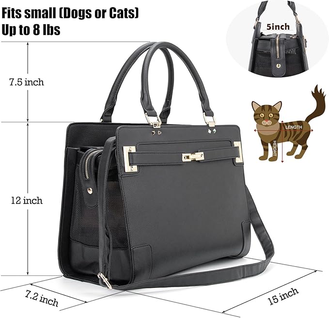 Fashion Pet Carrier Dog Cat Carrier Purse Soft-Sided Leather Handbag Pet Tote Bag for Small Dogs Puppy and Cats TSA Airline Approved-PurrikoPets