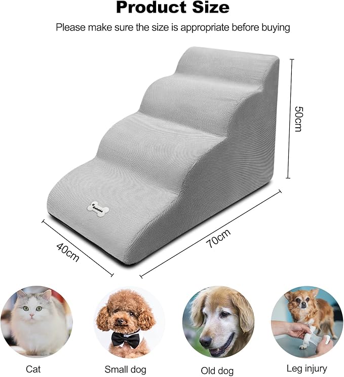 Dog Stairs, Removable and Washable Pet Stairs, 4-Steps Non-Slip Pet Ramp, Dogs Steps for High Bed Sofa, High Resilience Sponge Dog Stairs(Dark Brown)-PurrikoPets