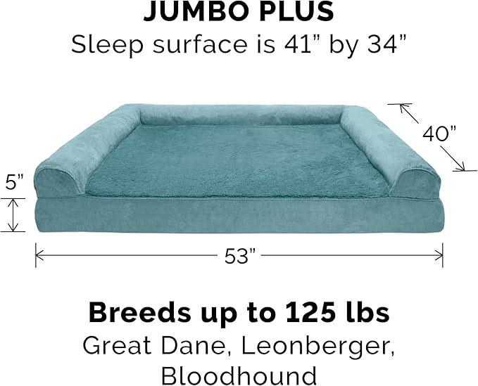 Furhaven Orthopedic Dog Bed for Large Dogs w/ Removable Bolsters & Washable Cover, For Dogs Up to 125 lbs - Plush & Suede Sofa - Deep Pool, Jumbo Plus/XXL-PurrikoPets