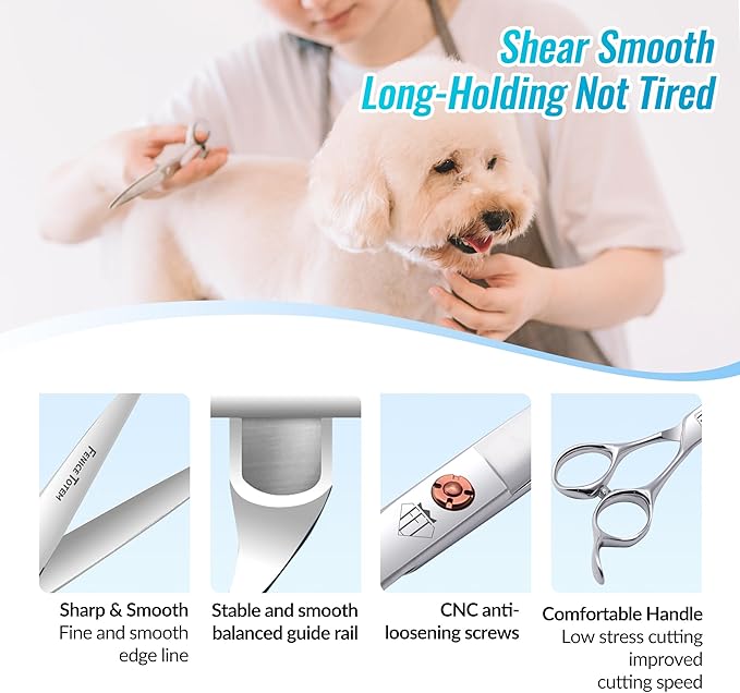 Dog Grooming Scissors: 7 inch Pet Straight Shears Made Of Japanese 440C Advanced Stainless Steel Professional Grooming Scissors for Dogs Cats and Other Pets-PurrikoPets