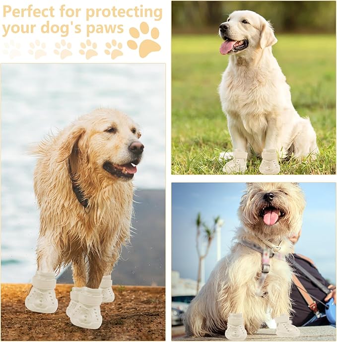 Dog Shoes, Dog Sandals for Hot Pavement, Non-Slip Waterproof Dog Booties for Winter Snowy Day and Summer, Adjustable Straps Easy-Clean Beach Outdoor Pet Boots Rugged Sole-4Pcs Beige-PurrikoPets