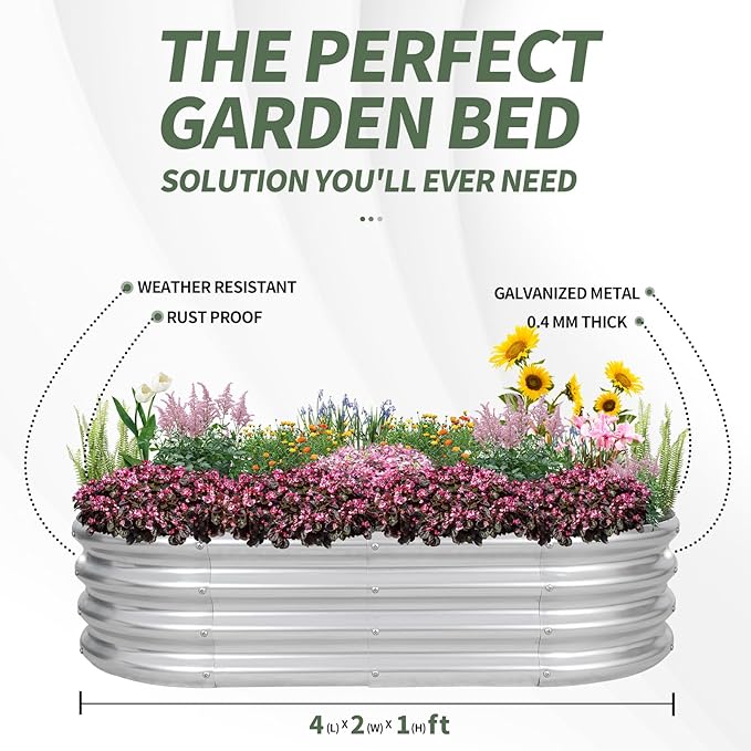 1MORE Galvanized Raised Garden Bed- Planter Garden Boxes Outdoor, Raised Beds for Gardening, 4x2x1ft Metal Garden Bed Kit for Vegetables Flower, Planter Raised Beds with Tools.Silver-2pack-PurrikoPets