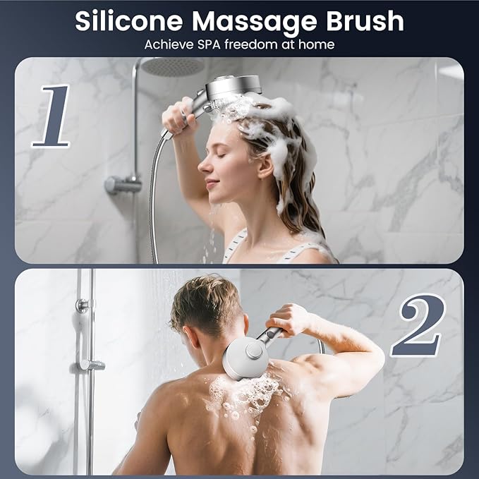 Filtered Shower Head with Handheld, High Pressure 4 Spray Mode Showerhead with Filters, Water Softener Beads for Hard Water with ON/OFF Switch for Pets - Remove Chlorine (Silver, 5 inch Panel)-PurrikoPets